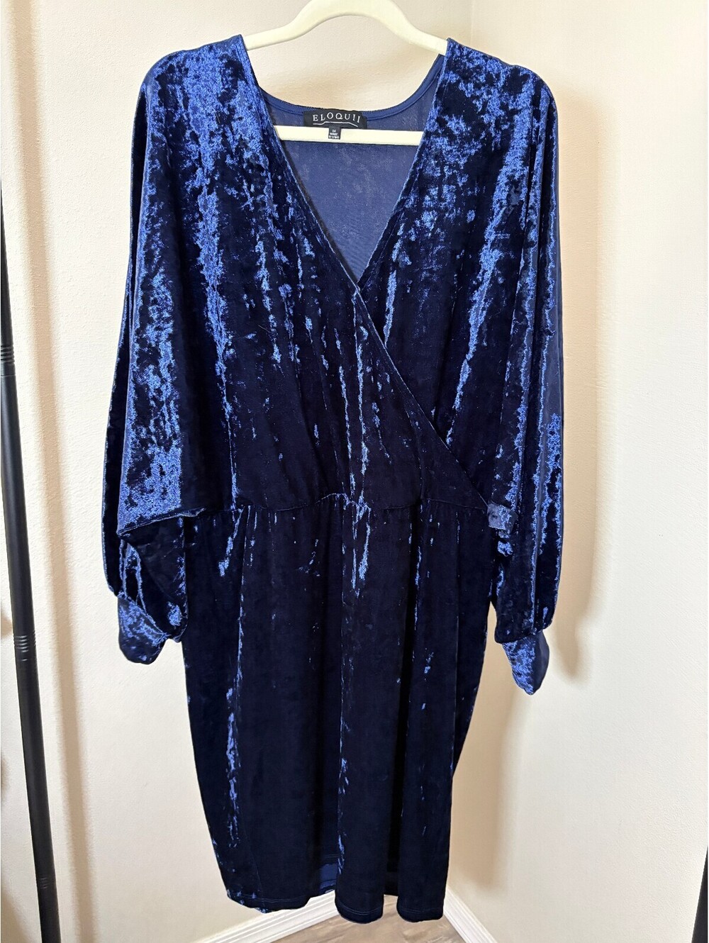 Eloquii Women's Navy Blue Velvet Wrap Dress Size 14